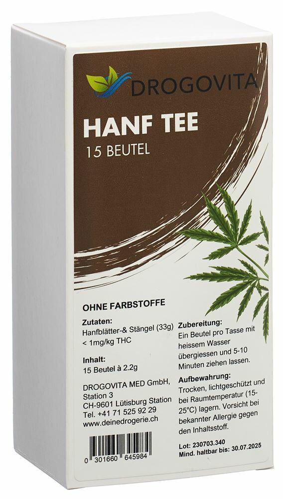 DROGOVITA Thé de chanvre en sachets filtres 15 pièces DROGOVITA Thé de chanvre en sachets filtres 15 pièces