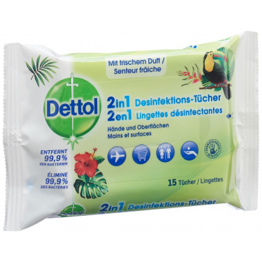 Lingettes désinfectantes Dettol 2en1 15 pièces