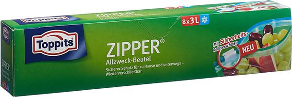 Toppits Zipper Sachets multi-usages 3l 8 pièces