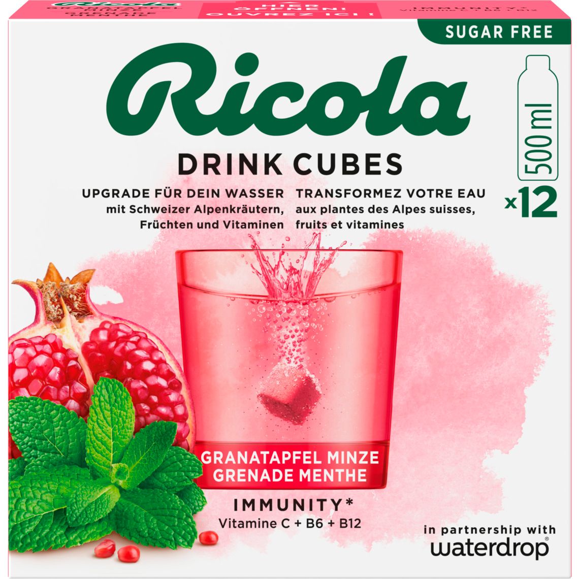 Ricola Drink Cubes Grenade Menthe sans sucre 25.8g