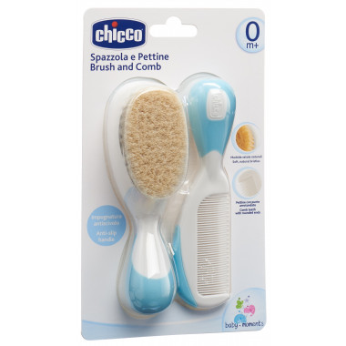 Chicco peigne et brosse poils naturels light blue 0m+