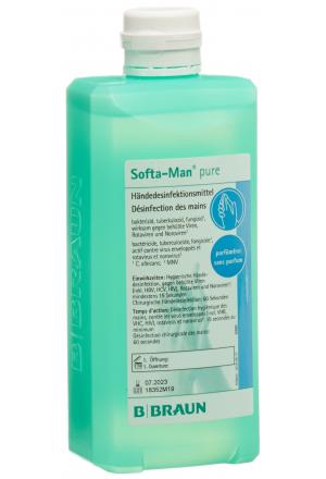 Désinfectant pour les mains Softa-Man pure, à base d'alcool, sans parfum 500ml