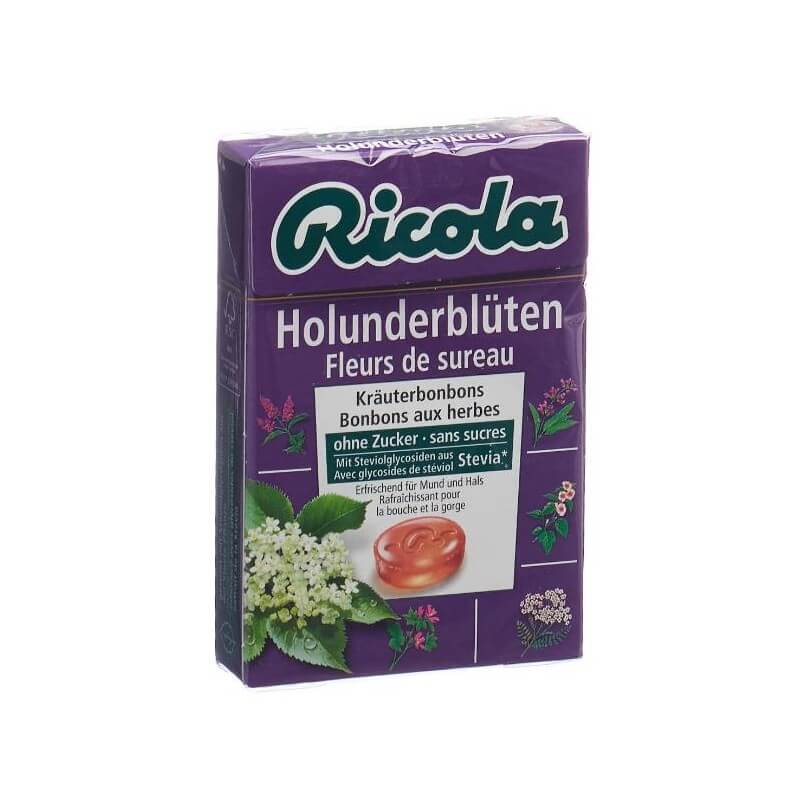 Bonbons Ricola aux fleurs de sureau sans sucre avec stévia boîte 50g