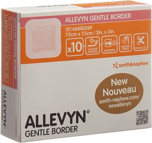 Pansement Allevyn Gentle Border 7.5x7.5cm 10 pièces