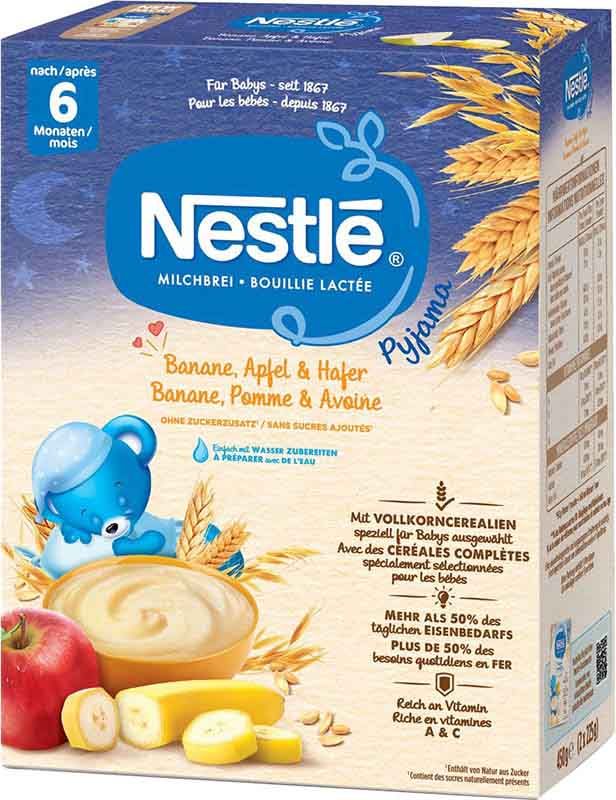 Nestlé Bouillie au lait Pyjama Banane Pomme & Avoine 6 mois 450g