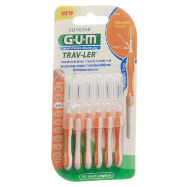 GUM Trav-Ler 0.9mm ISO 2 cylindric orange 6 pièces