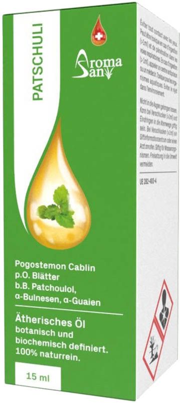 Huile essentielle de patchouli Aromasan en boîte, bio 15ml Huile essentielle de patchouli Aromasan en boîte, bio 15ml
