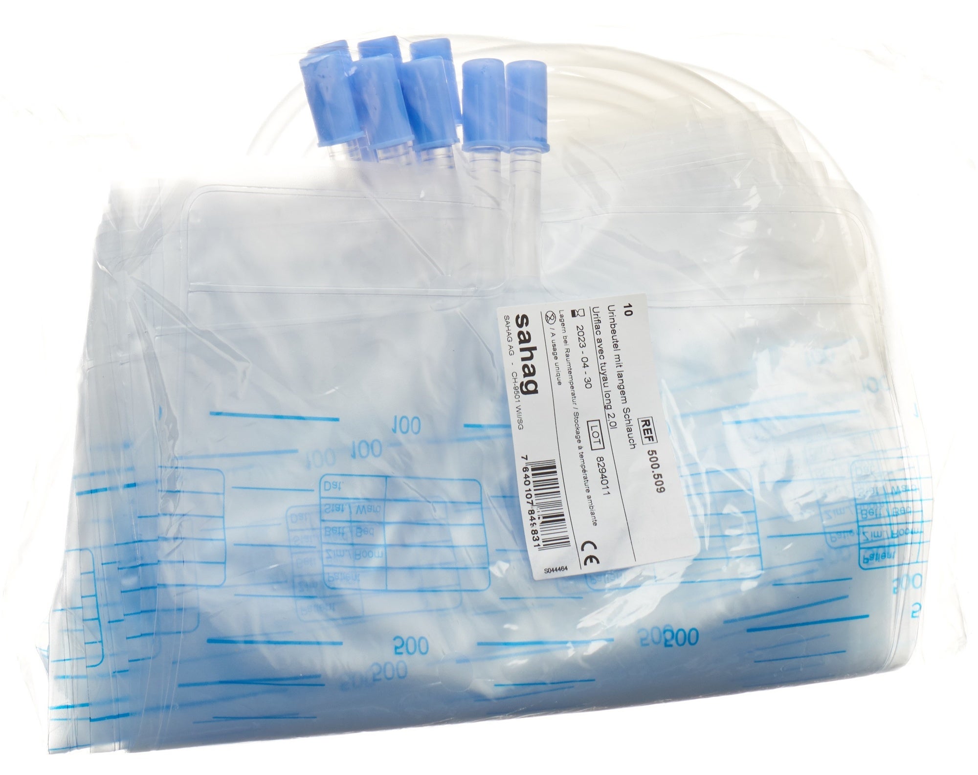 Sahag poche urinaire 2l 90cm avec écoulement 10 pièces