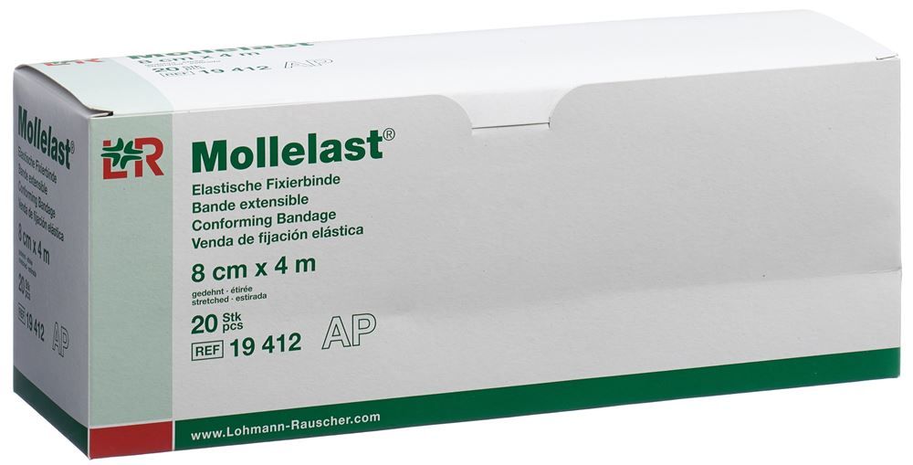 MOLLELAST Elast Bande de fixation 8cmx4m blanc 20 pièces MOLLELAST Elast Bande de fixation 8cmx4m blanc 20 pièces