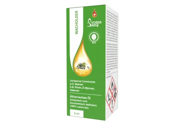 Huile essentielle de baies de genièvre Aromasan en boîte, bio 5ml Huile essentielle de baies de genièvre Aromasan en boîte, bio 5ml