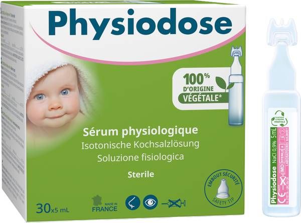 PHYSIODOSE Green Solution saline physiologique stérile, 30 x 5ml PHYSIODOSE Green Solution saline physiologique stérile, 30 x 5ml