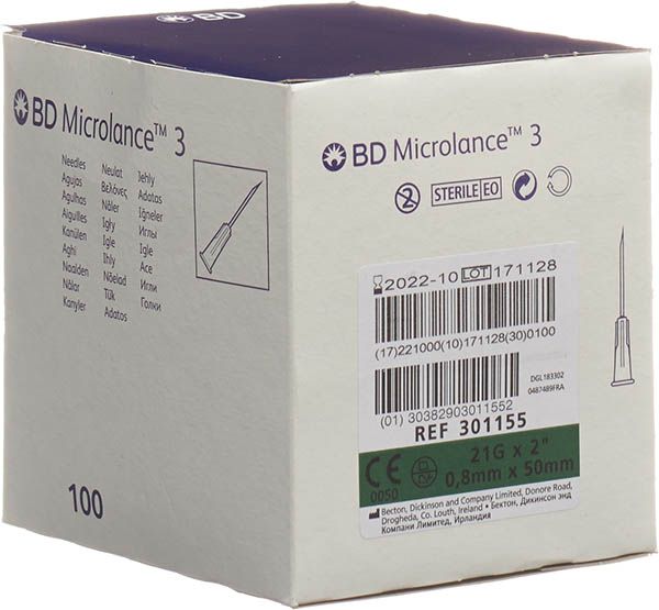 Canule BD MICROLANCE 3 Inj 0.80x50mm vert 100 pièces
