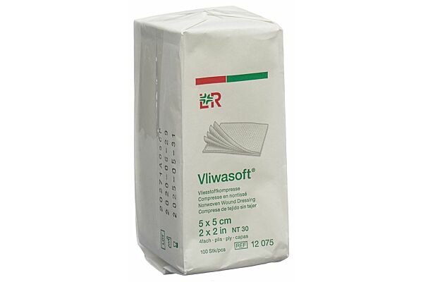 Compresses Vliwasoft en non-tissé 5x5cm 4 plis 100 pièces
