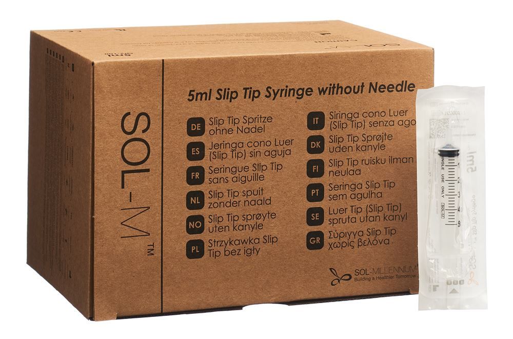 Seringue jetable Sol-M 5ml SlipTip Box 100 pièces