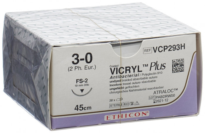 VICRYL PLUS 45cm non coloré 3-0 FS-2 36 pièces
