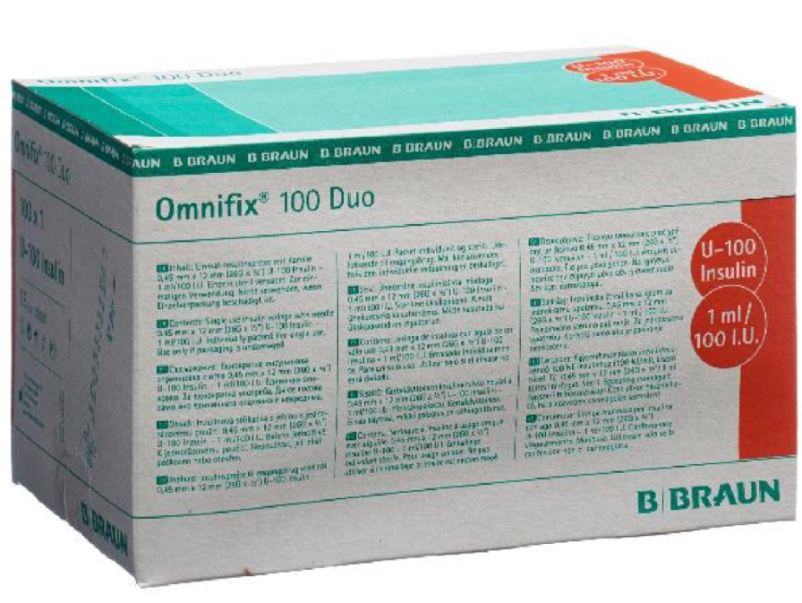 OMNIFIX Insuline 1ml duo avec canule G26 100 pièces