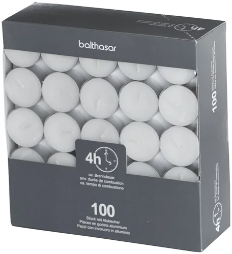 Balthasar bougie à chauffe-plat avec gobelet en aluminium blanc 4 h 100 pièces
