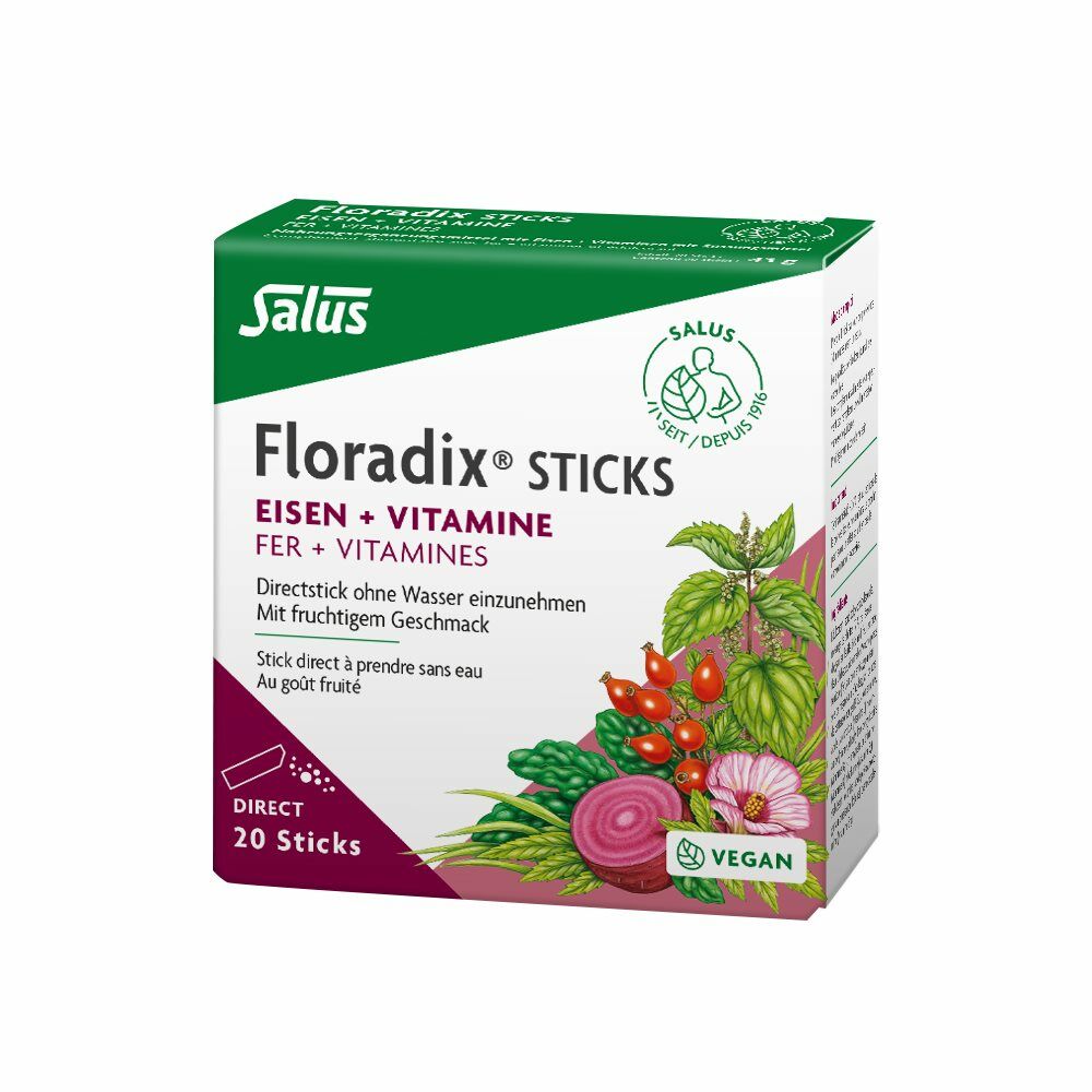 Floradix Fer + Vitamines en sticks 20 pièces Floradix Fer + Vitamines en sticks 20 pièces