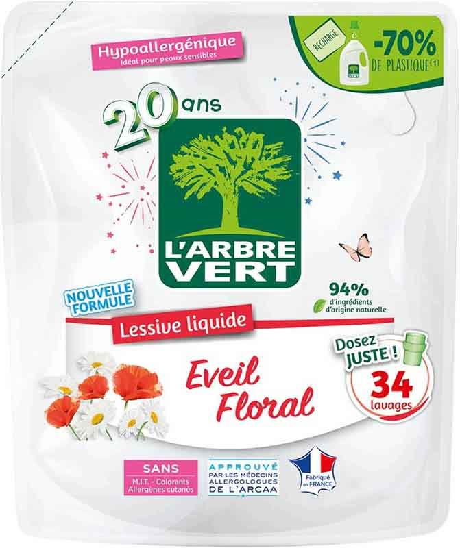 L'ARBRE VERT Recharge lessive liquide fleurs 1.53lt