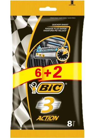 BIC 3 Action Rasoir 3 lames pour hommes 6+2 pièces