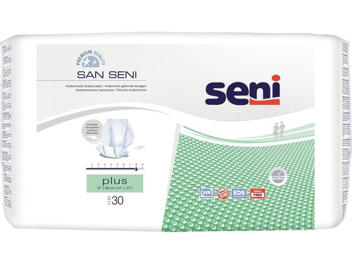 Protections San Seni Plus anatomiques respirantes 37x69cm 8 gouttes 30 pièces