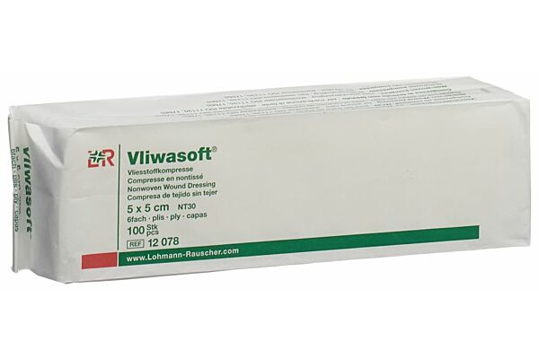Vliwasoft Compresses non tissées 5x5cm 6 plis Btl 100 pièces