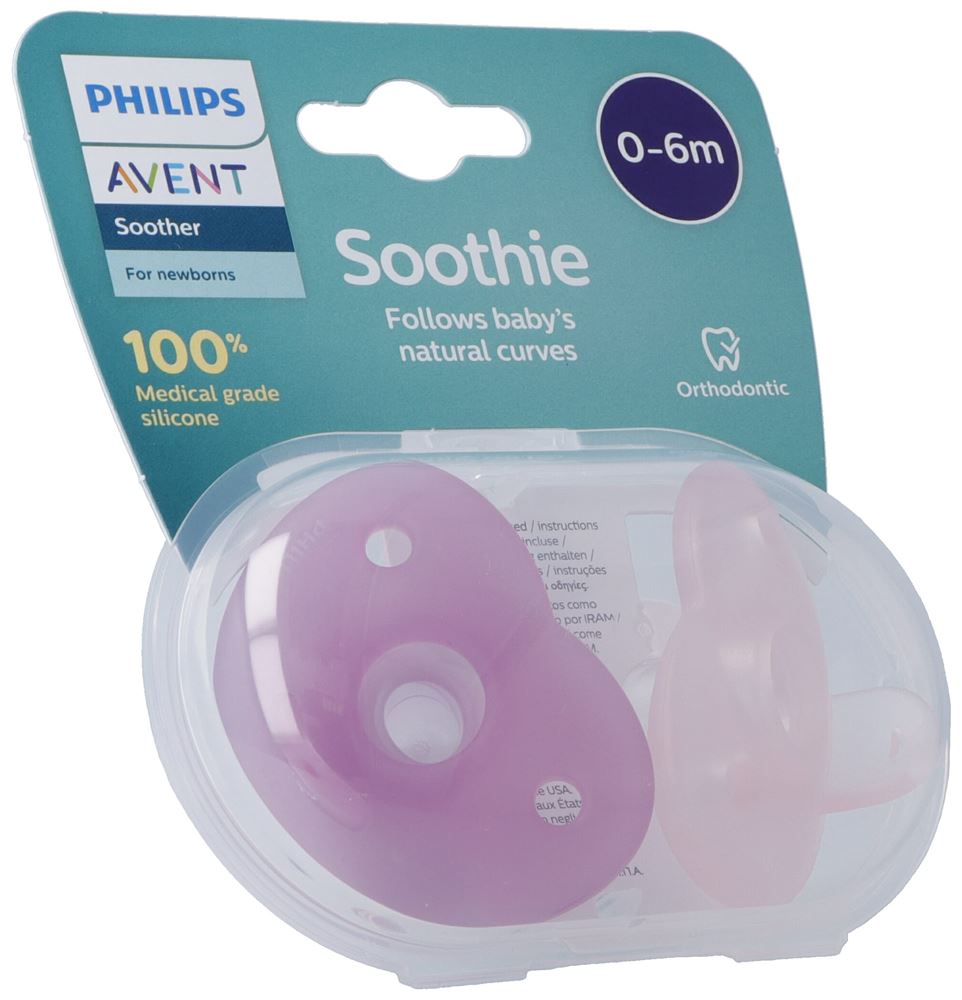 Philips AVENT Soothie incurvé rose 0-6m stérile 2 pièces