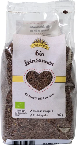 LEIBUNDGUT Graines de lin bio, sachet de 400 g