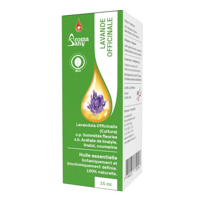 Huile essentielle de lavande Aromasan en boîte Bio 15 ml Huile essentielle de lavande Aromasan en boîte Bio 15 ml