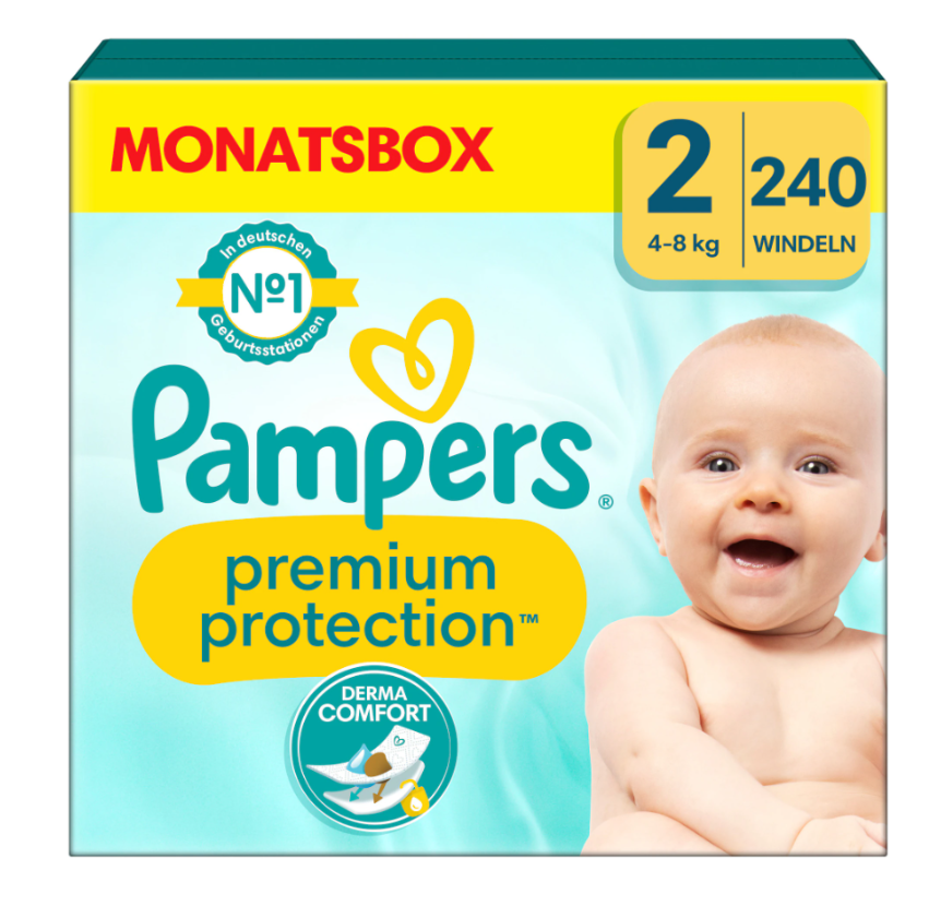 Pampers Prem Prot NB Gr2 4-8kg Mini Mois 240 pièces