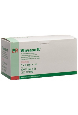 Vliwasoft Compresses non tissées 5x5cm 6 plis stériles 50 x 2 pièces
