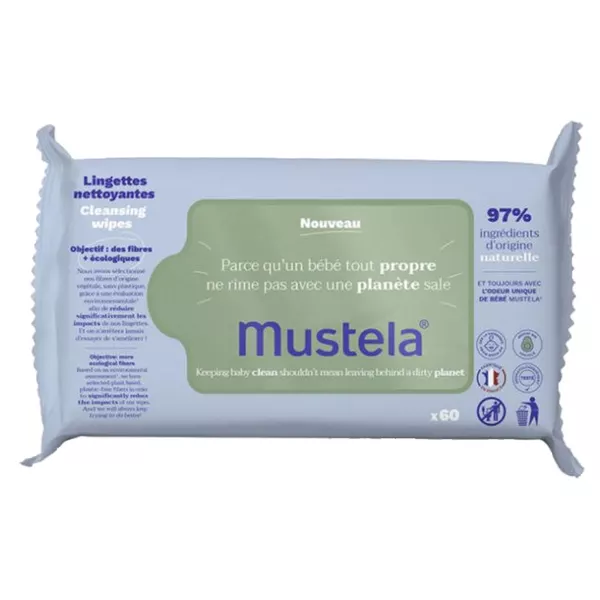 Lingettes nettoyantes Mustela peau normale Btl 60 pièces