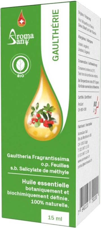 Huile essentielle de gaulthérie Aromasan en boîte, bio 15ml Huile essentielle de gaulthérie Aromasan en boîte, bio 15ml