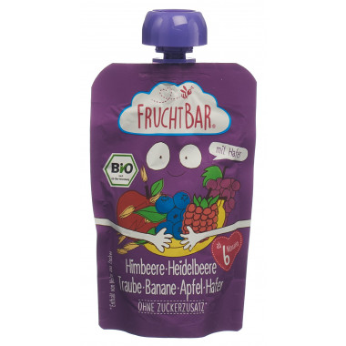 Fruchtbar Purée de fruits Bio Framboise Myrtille Raisin Banane Pomme Avoine 100g