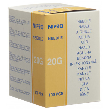 Aiguilles jetables Nipro 0.9x70mm 20Gx2 3/4" jaune 100 pièces