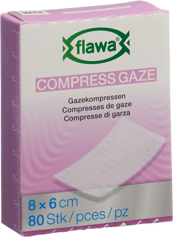 Compresses de gaze Flawa coupées 6x8cm 80 pièces Compresses de gaze Flawa coupées 6x8cm 80 pièces