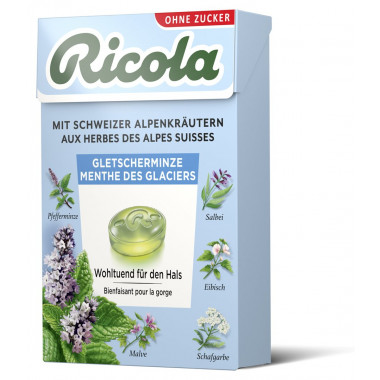 Ricola Menthe Glaciale Bonbons aux herbes sans sucre avec stévia Boîte 50g