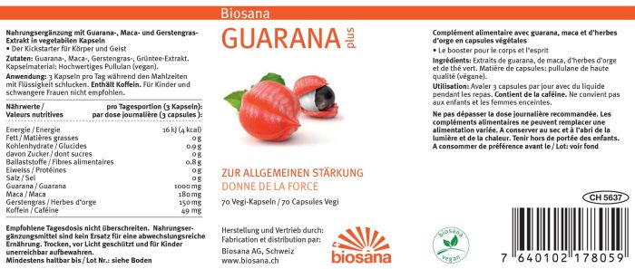 Biosana Guarana plus gélules 510 mg 70 pièces