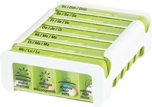 Anabox Medidispenser compact 7 jours vert 4 compartiments allemand/français/italien