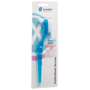 Miradent Protho Brush De Luxe Brosse à dents pour prothèses dentaires bleu Miradent Protho Brush De Luxe Brosse à dents pour prothèses dentaires bleu