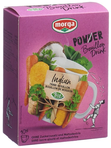 Morga Power Powder Bouillon Drink Indian Bio, 10 sachets de 4 g chacun