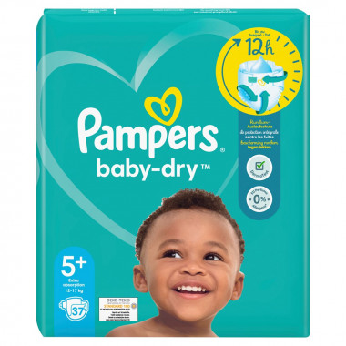 Pampers Baby Dry Gr5+ 12-17kg Junior Plus paquet économique 37 pièces