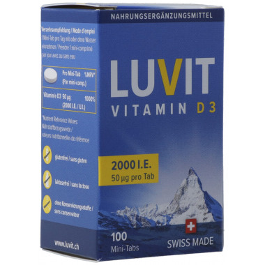 LUVIT Vitamine D3 Mini-Tabs 2000 IE Ds 100 pièces LUVIT Vitamine D3 Mini-Tabs 2000 IE Ds 100 pièces