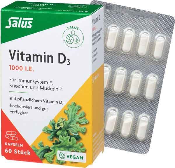 Salus® Vitamine D3 1000 IE gélules végétaliennes 60 pièces Salus® Vitamine D3 1000 IE gélules végétaliennes 60 pièces