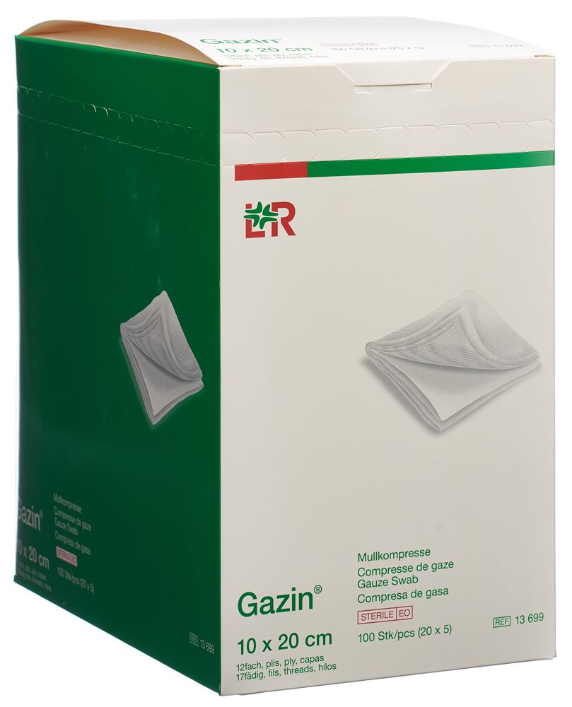 GAZIN Compresses de gaze 10x20cm 12f Set stérile 20 x 5 pièces