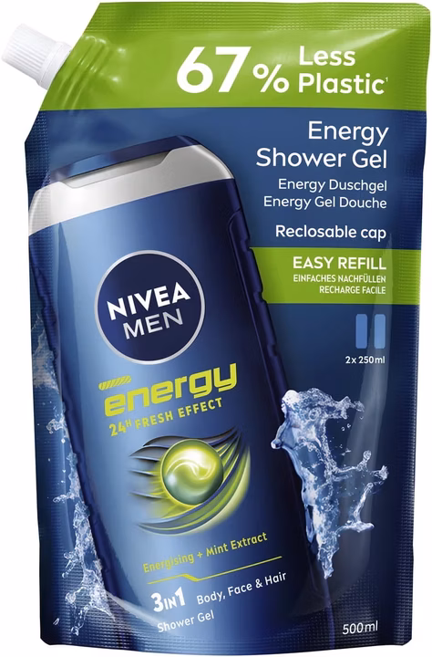 Nivea MEN Gel douche Energy, recharge de 500 ml