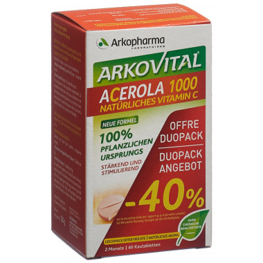 Arkovital Acérola Arkopharma comprimés 1000 mg Bio Duo 2 x 30 pièces Arkovital Acérola Arkopharma comprimés 1000 mg Bio Duo 2 x 30 pièces