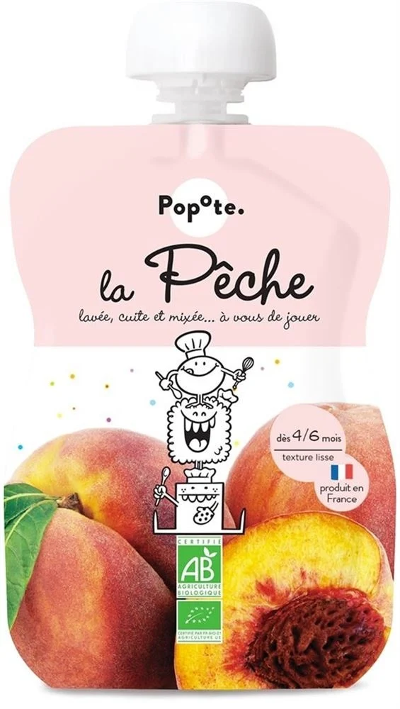 POPOTE, purée de pêche bio en sachet souple, 120 g