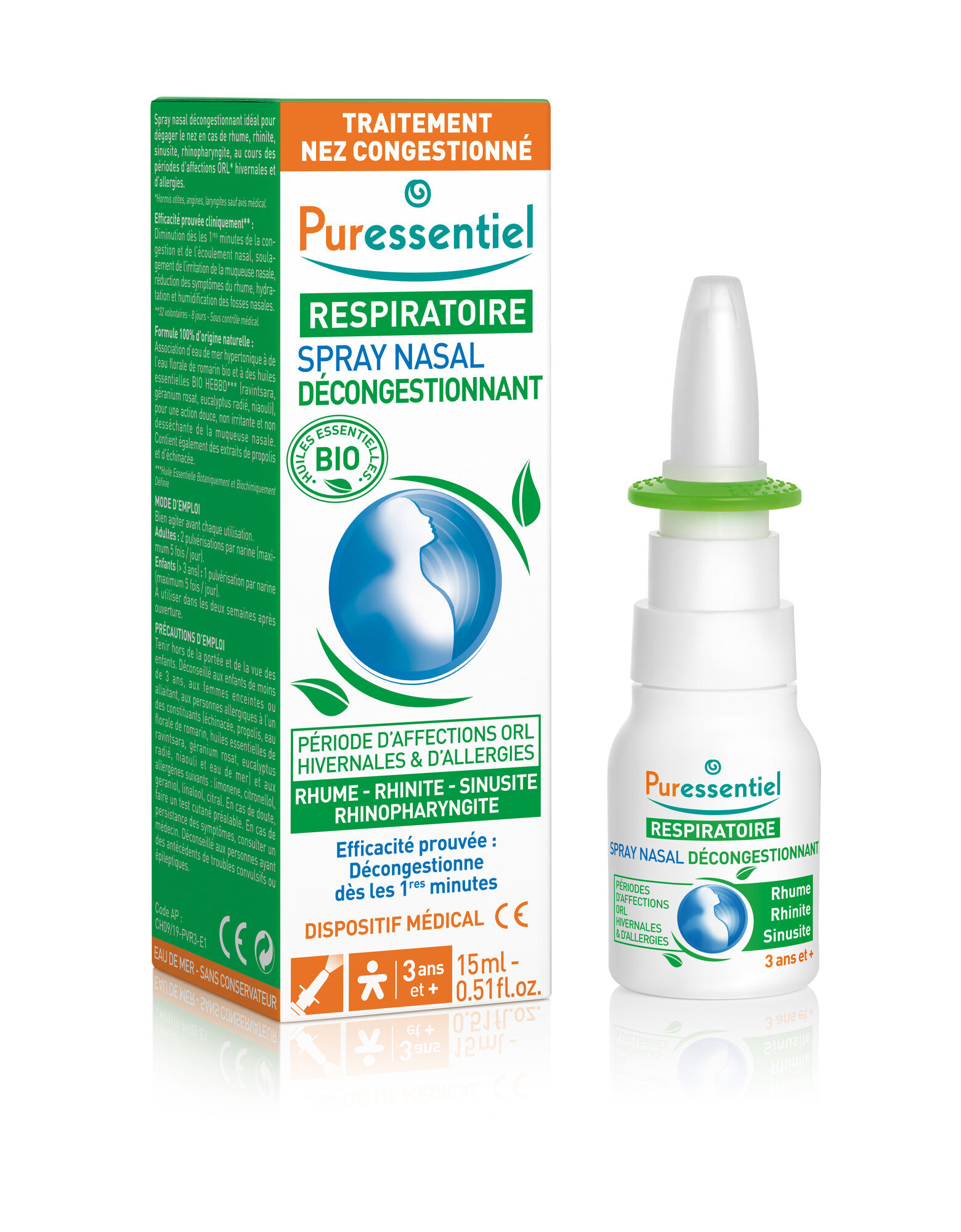 PURESSENTIEL Spray décongestionnant nasal huile essentielle bio 15ml PURESSENTIEL Spray décongestionnant nasal huile essentielle bio 15ml