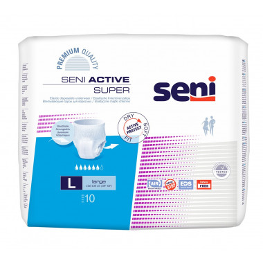 Seni Active Super Pants culotte jetable L respirante tour de hanches 100-135cm 6 gouttes 10 pièces